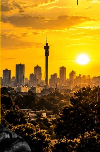 The Johannesburg skyline and Hillbrow Tower at sunset